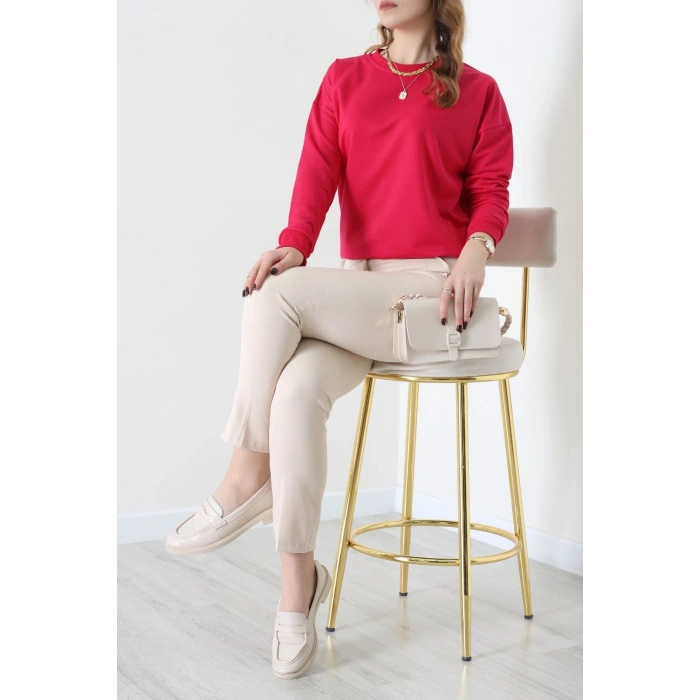 2 İplik Bisiklet Yaka Tunik Sweat Fuşya - 42765.1878.