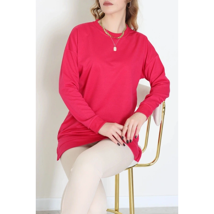 2 İplik Bisiklet Yaka Tunik Sweat Fuşya - 42765.1878.