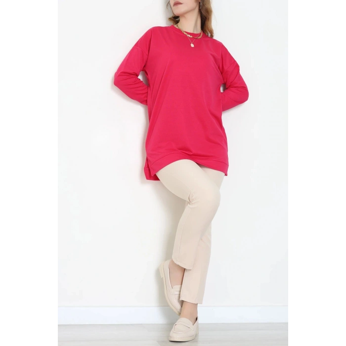 2 İplik Bisiklet Yaka Tunik Sweat Fuşya - 42765.1878.