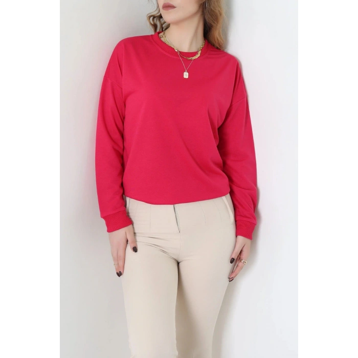 2 İplik Bisiklet Yaka Tunik Sweat Fuşya - 42765.1878.