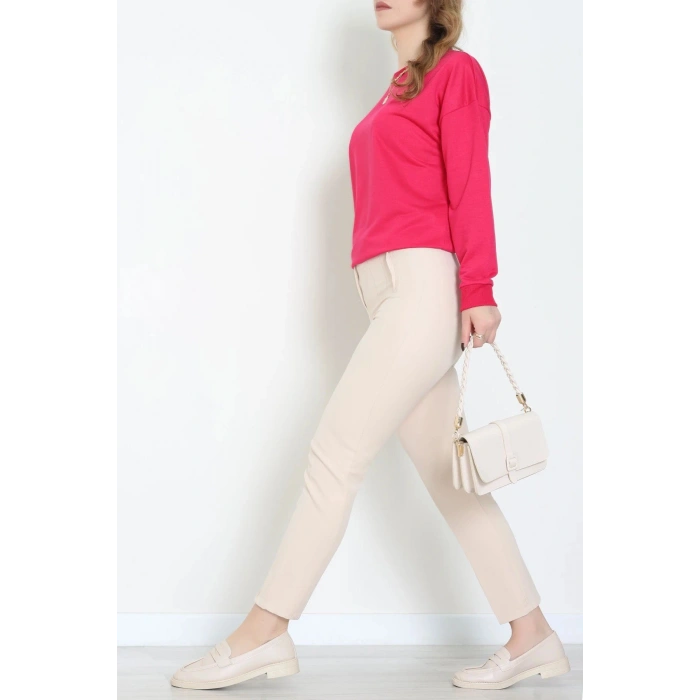 2 İplik Bisiklet Yaka Tunik Sweat Fuşya - 42765.1878.