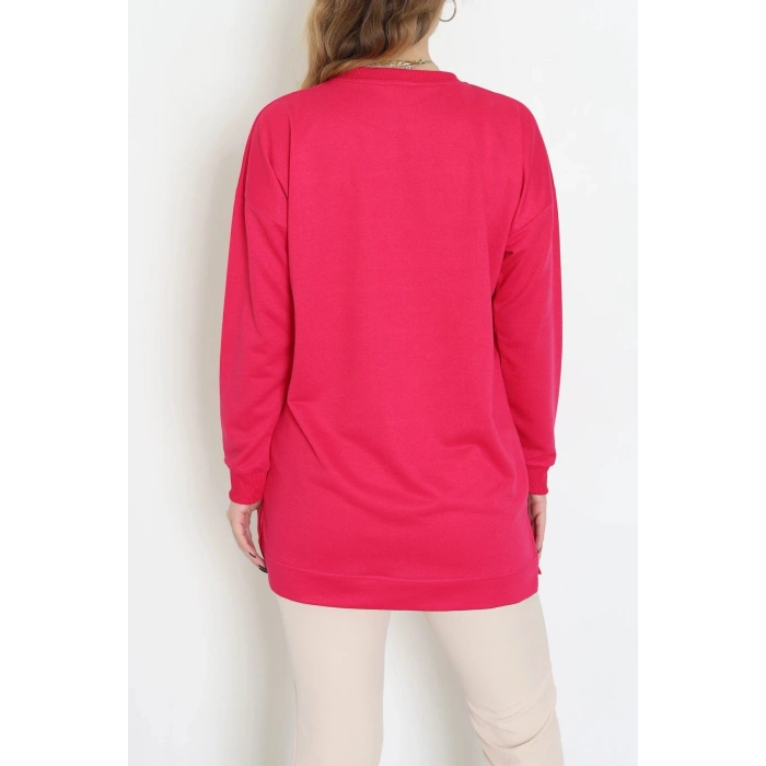 2 İplik Bisiklet Yaka Tunik Sweat Fuşya - 42765.1878.