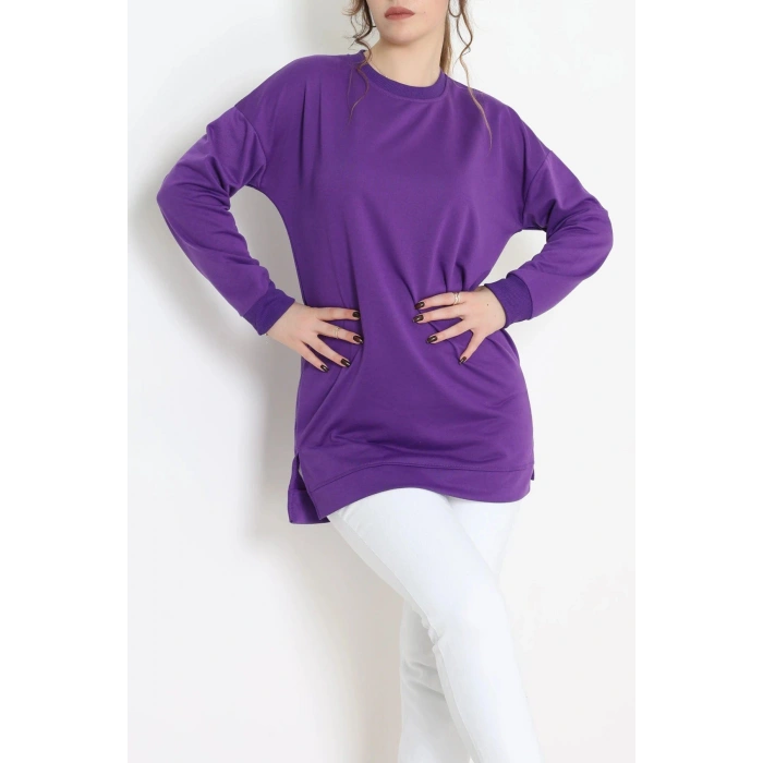 2 İplik Bisiklet Yaka Tunik Sweat Mor - 42765.1878.