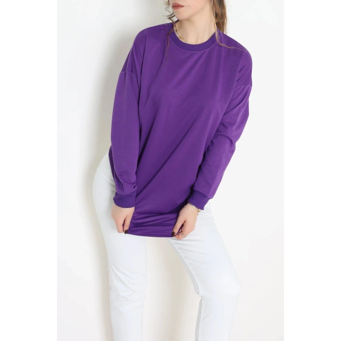 2 İplik Bisiklet Yaka Tunik Sweat Mor - 42765.1878.