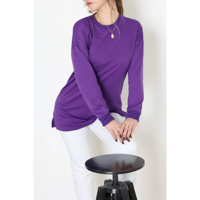 2 İplik Bisiklet Yaka Tunik Sweat Mor - 42765.1878.