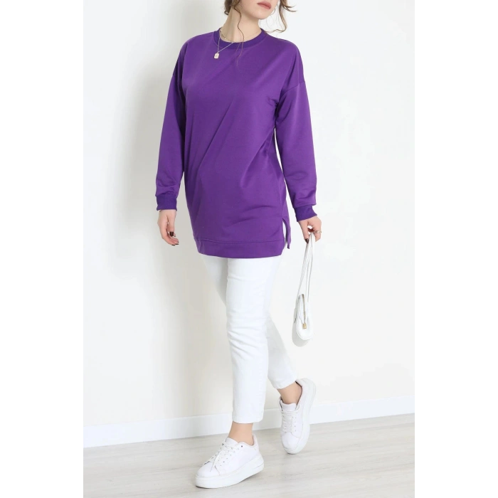 2 İplik Bisiklet Yaka Tunik Sweat Mor - 42765.1878.