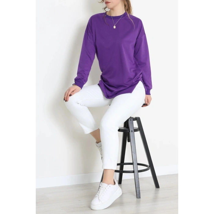 2 İplik Bisiklet Yaka Tunik Sweat Mor - 42765.1878.