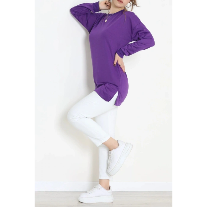 2 İplik Bisiklet Yaka Tunik Sweat Mor - 42765.1878.