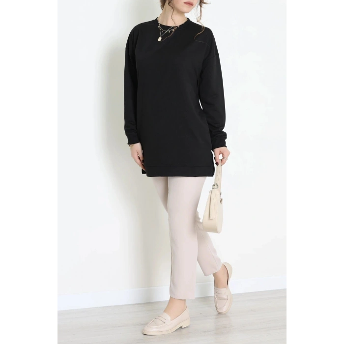 2 İplik Bisiklet Yaka Tunik Sweat Siyah - 42765.1878.