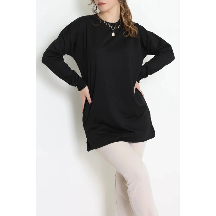 2 İplik Bisiklet Yaka Tunik Sweat Siyah - 42765.1878.