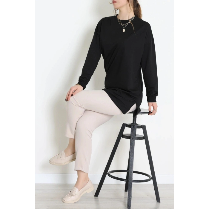 2 İplik Bisiklet Yaka Tunik Sweat Siyah - 42765.1878.