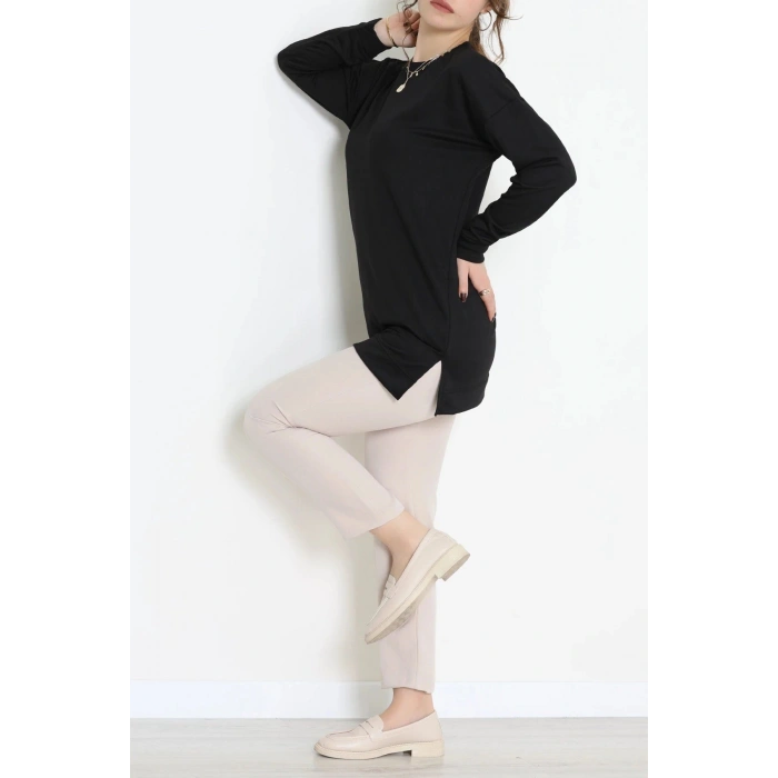 2 İplik Bisiklet Yaka Tunik Sweat Siyah - 42765.1878.