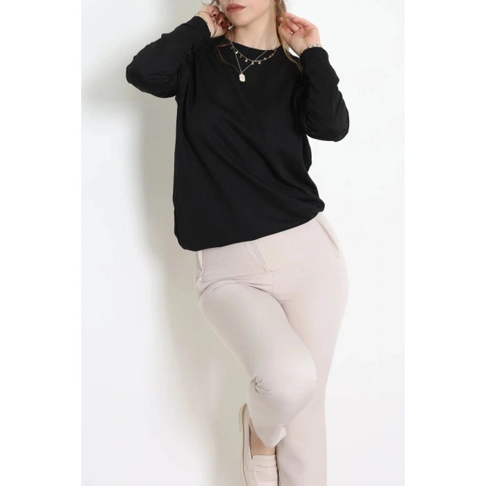 2 İplik Bisiklet Yaka Tunik Sweat Siyah - 42765.1878.