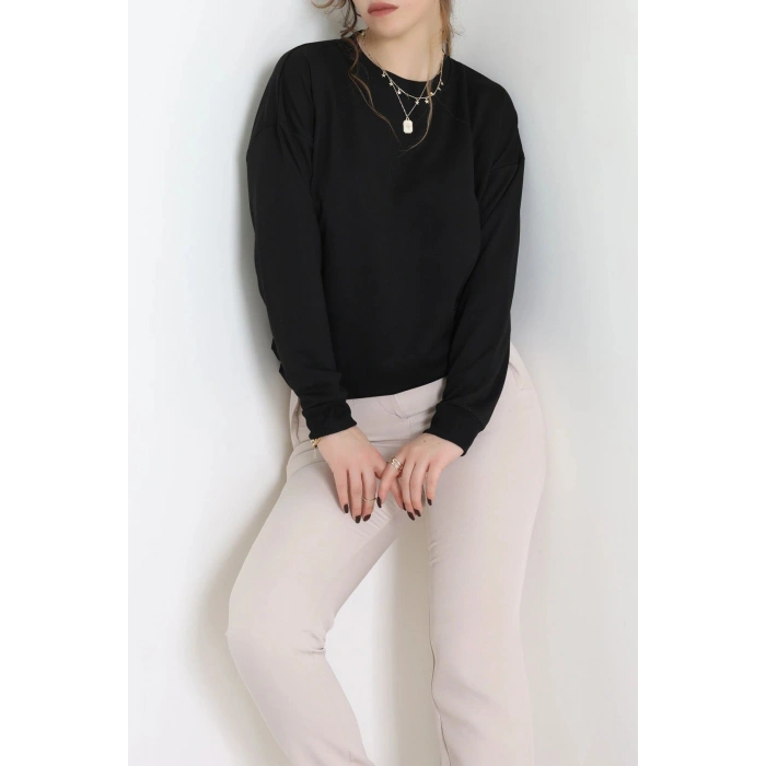 2 İplik Bisiklet Yaka Tunik Sweat Siyah - 42765.1878.