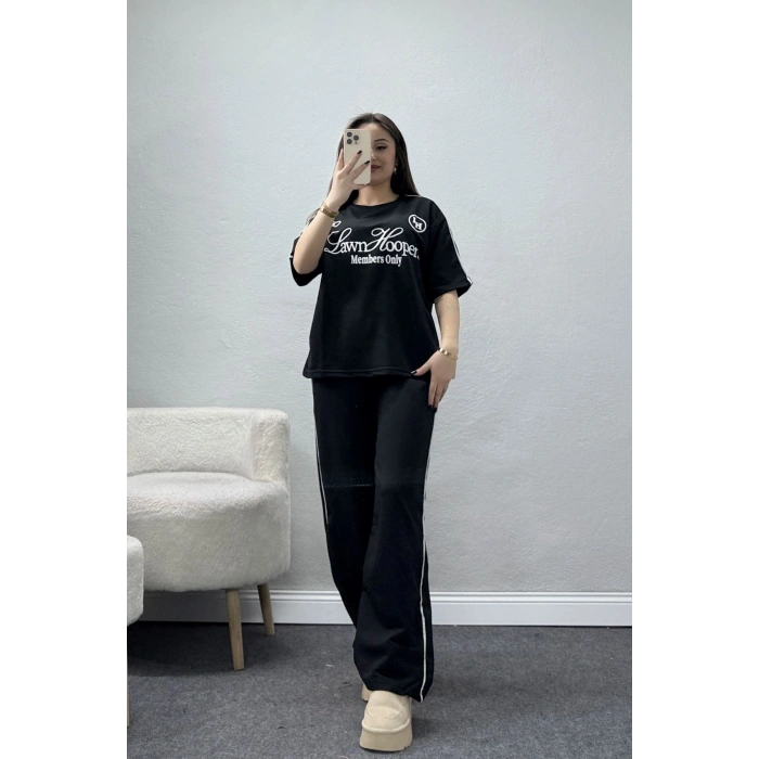 2 İplik Biyeli Baskılı Eşofman Takımı Siyah - 52265.1005.