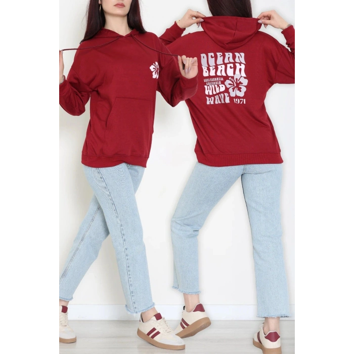 2 İplik Kanguru Cepli Kapşonlu Sweat Bordo - 42721.1878.