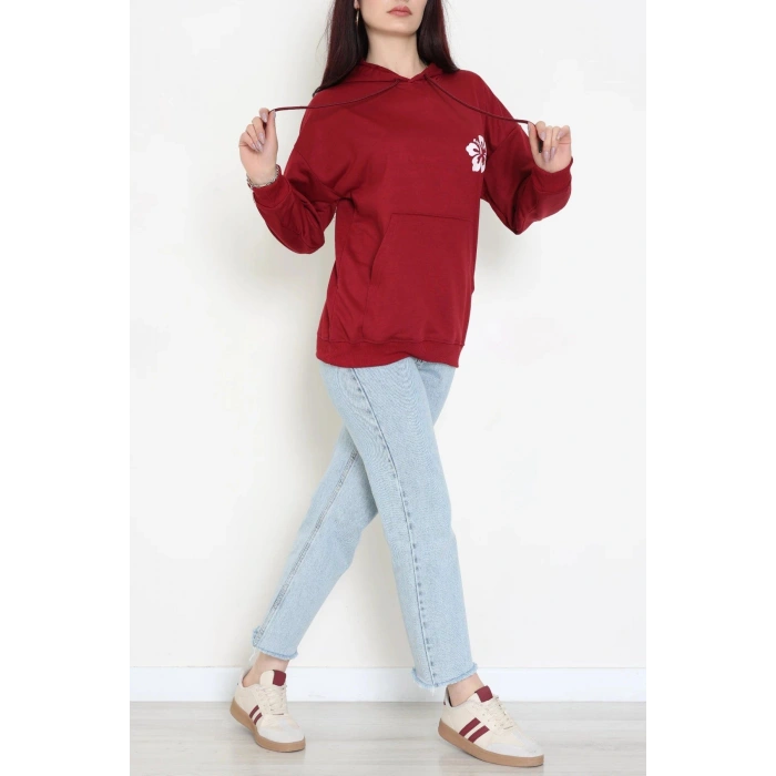 2 İplik Kanguru Cepli Kapşonlu Sweat Bordo - 42721.1878.