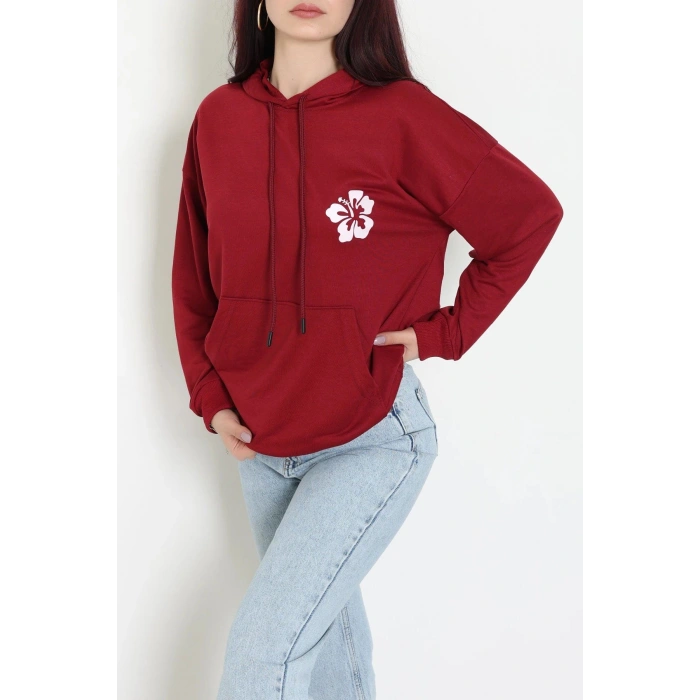 2 İplik Kanguru Cepli Kapşonlu Sweat Bordo - 42721.1878.