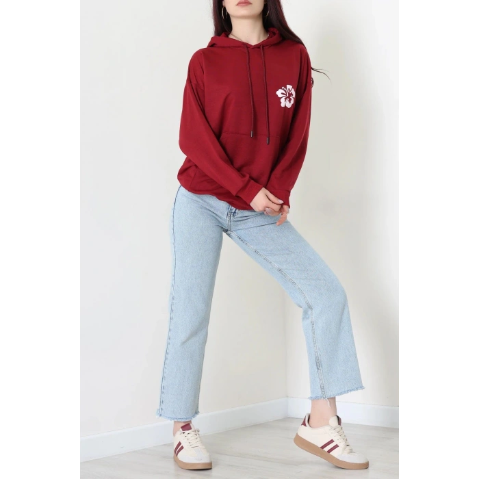 2 İplik Kanguru Cepli Kapşonlu Sweat Bordo - 42721.1878.