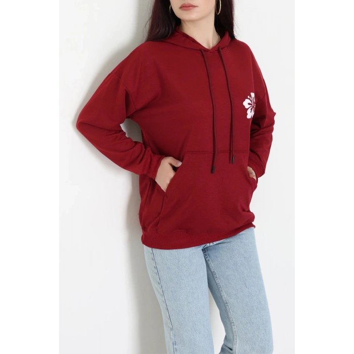 2 İplik Kanguru Cepli Kapşonlu Sweat Bordo - 42721.1878.