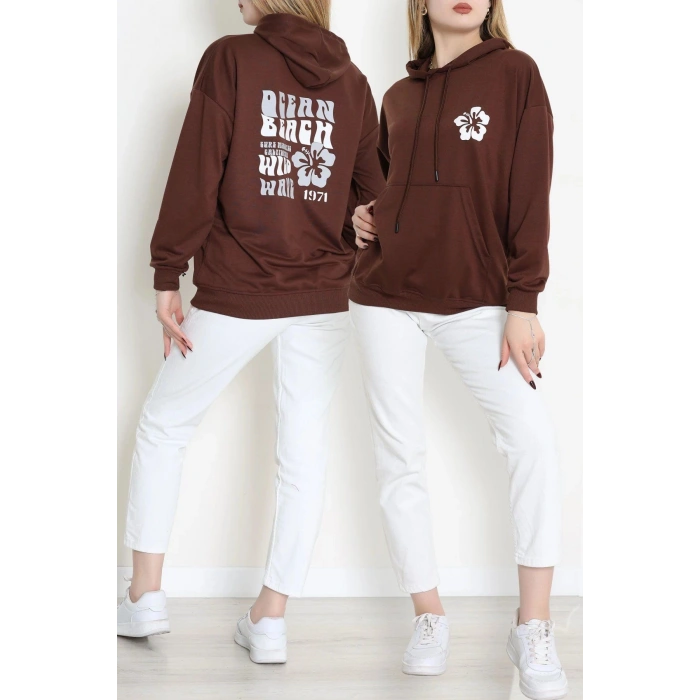 2 İplik Kanguru Cepli Kapşonlu Sweat Kahveekru - 42721.1878.