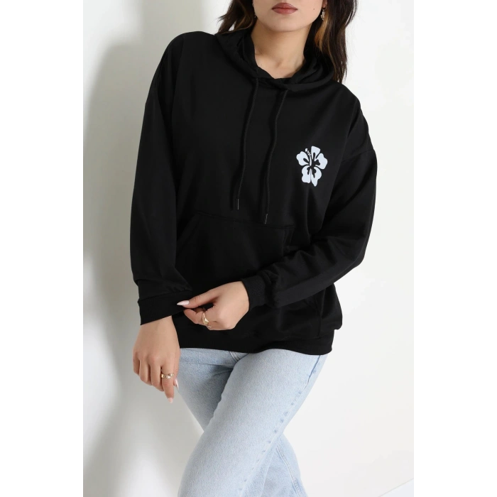 2 İplik Kanguru Cepli Kapşonlu Sweat Siyahekru - 42721.1878.