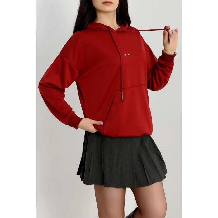 2 İplik Kapşonlu Baskılı Sweatshirt Bordo - 31316.1878.