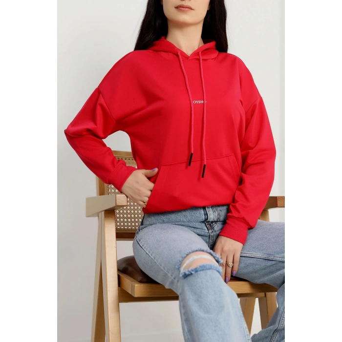 2 İplik Kapşonlu Baskılı Sweatshirt Fuşya - 31316.1878.