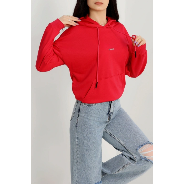 2 İplik Kapşonlu Baskılı Sweatshirt Fuşya - 31316.1878.