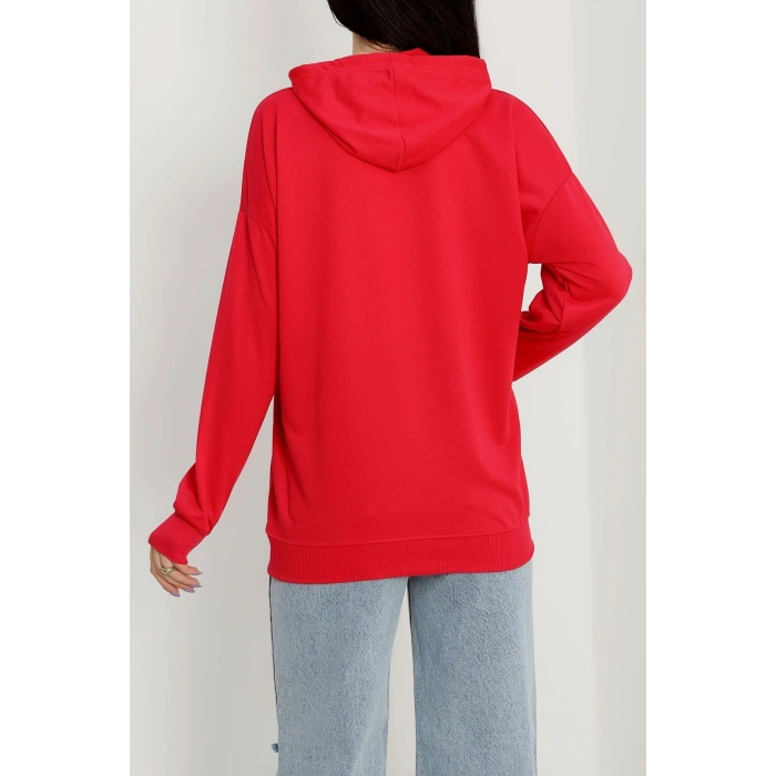 2 İplik Kapşonlu Baskılı Sweatshirt Fuşya - 31316.1878.