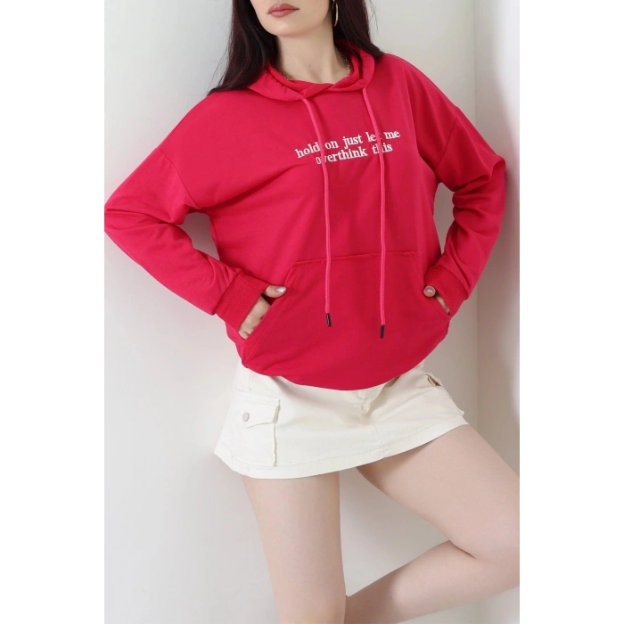 2 İplik Kapşonlu Nakışlı Sweat Fuşyaekru - 42705.1878.