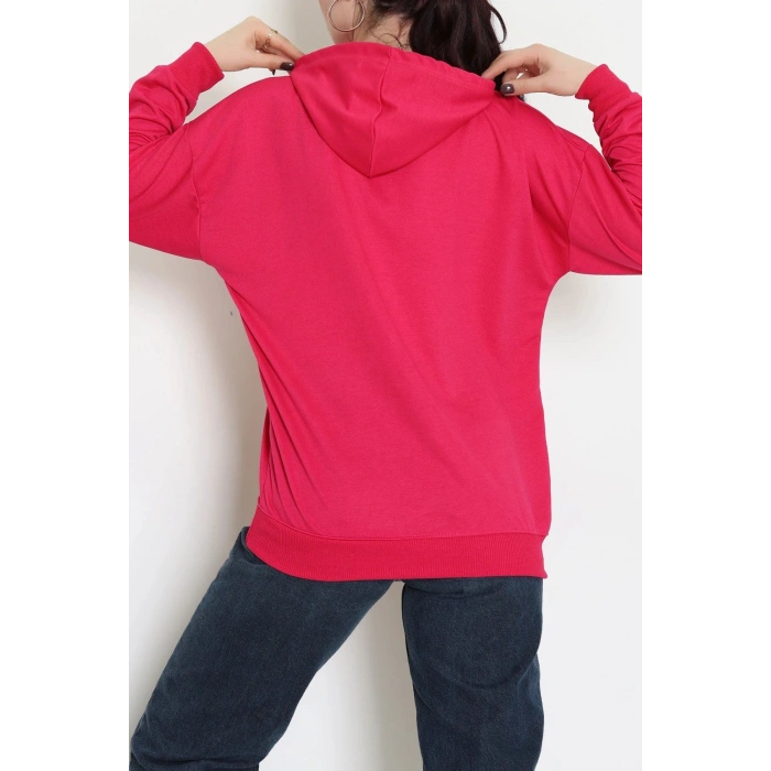 2 İplik Kapşonlu Nakışlı Sweat Fuşyaekru - 42711.1878.