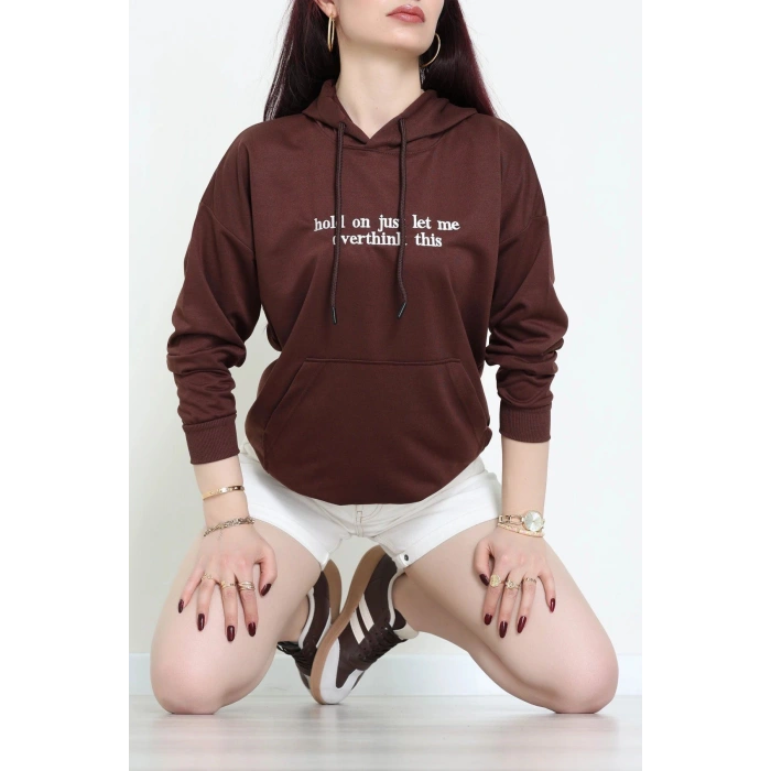 2 İplik Kapşonlu Nakışlı Sweat Kahveekru - 42705.1878.