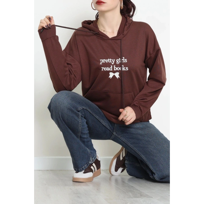 2 İplik Kapşonlu Nakışlı Sweat Kahveekru - 42711.1878.