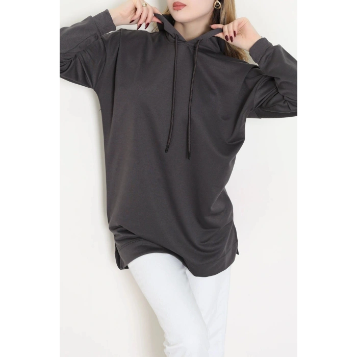 2 İplik Kapşonlu Tunik Sweat Antrasit - 42766.1878.