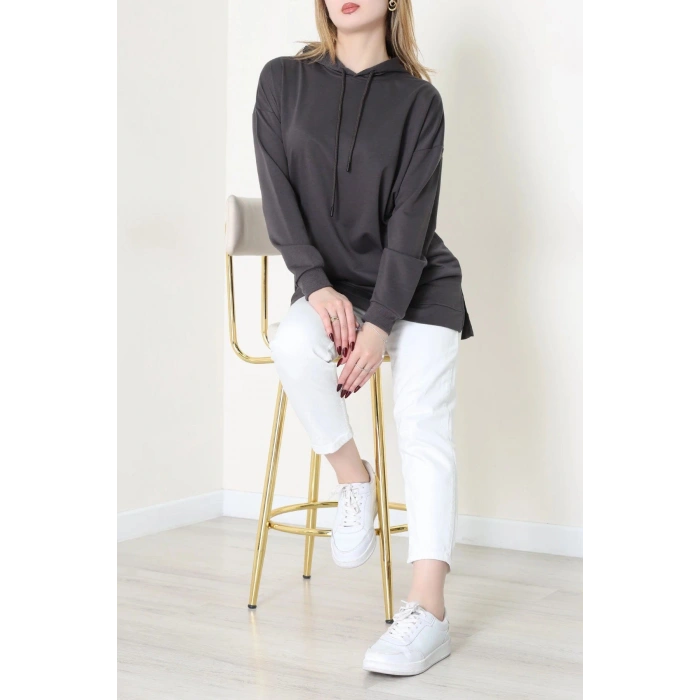 2 İplik Kapşonlu Tunik Sweat Antrasit - 42766.1878.