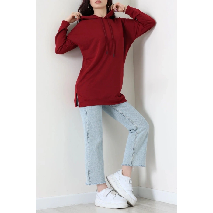 2 İplik Kapşonlu Tunik Sweat Bordo - 42766.1878.