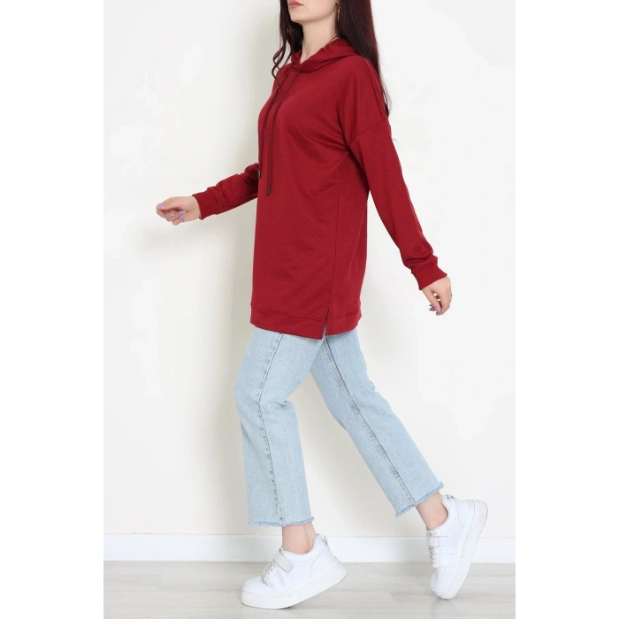 2 İplik Kapşonlu Tunik Sweat Bordo - 42766.1878.