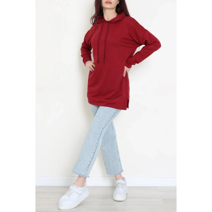 2 İplik Kapşonlu Tunik Sweat Bordo - 42766.1878.