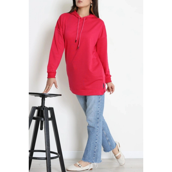 2 İplik Kapşonlu Tunik Sweat Fuşya - 42766.1878.