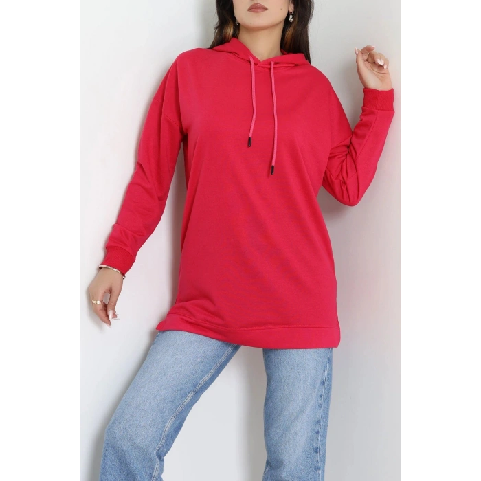 2 İplik Kapşonlu Tunik Sweat Fuşya - 42766.1878.