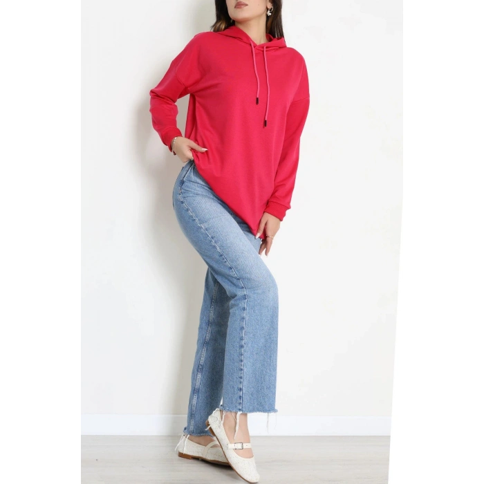 2 İplik Kapşonlu Tunik Sweat Fuşya - 42766.1878.
