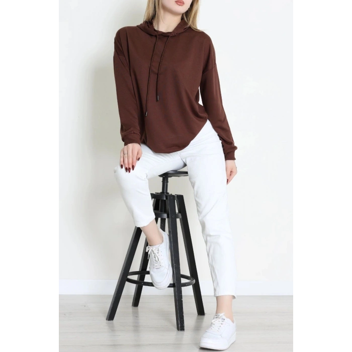 2 İplik Kapşonlu Tunik Sweat Kahve - 42766.1878.