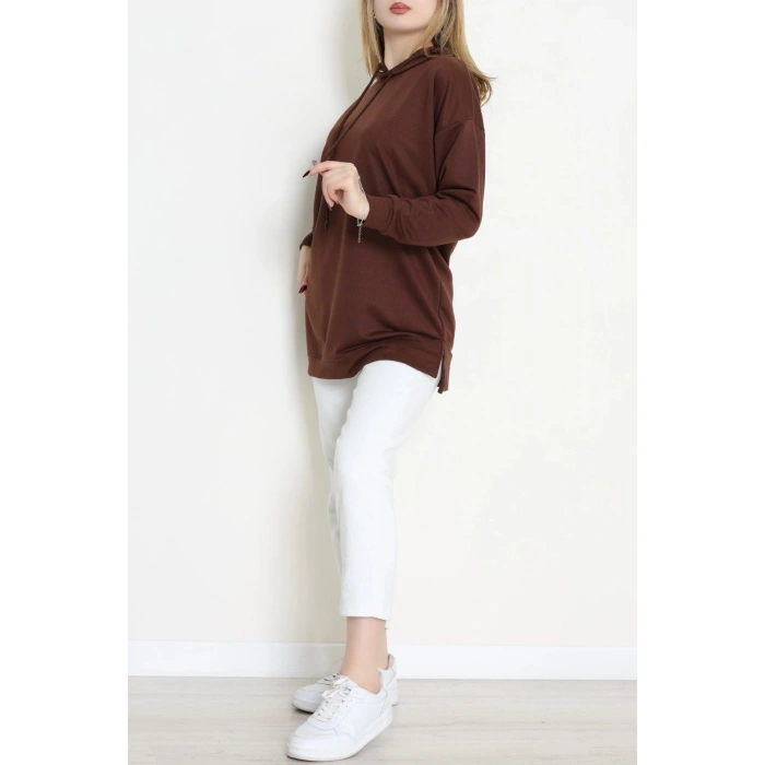 2 İplik Kapşonlu Tunik Sweat Kahve - 42766.1878.