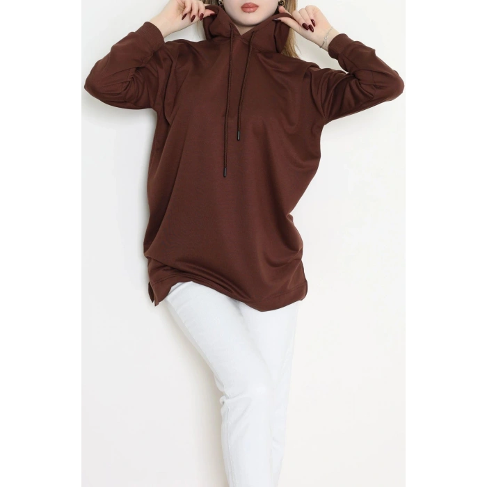 2 İplik Kapşonlu Tunik Sweat Kahve - 42766.1878.
