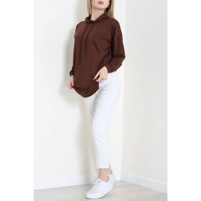 2 İplik Kapşonlu Tunik Sweat Kahve - 42766.1878.