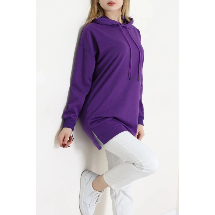 2 İplik Kapşonlu Tunik Sweat Mor - 42766.1878.