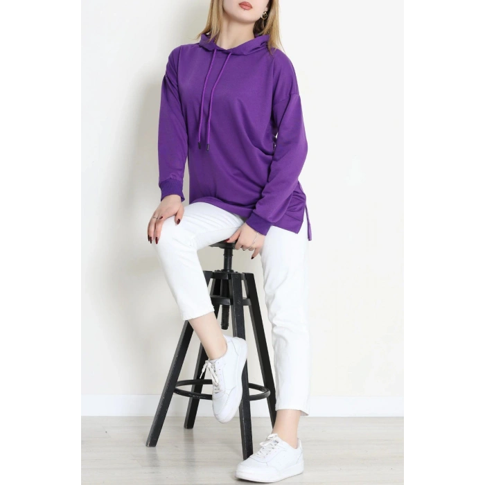 2 İplik Kapşonlu Tunik Sweat Mor - 42766.1878.