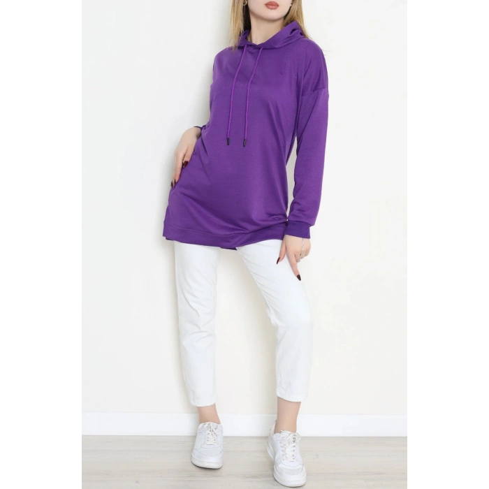 2 İplik Kapşonlu Tunik Sweat Mor - 42766.1878.