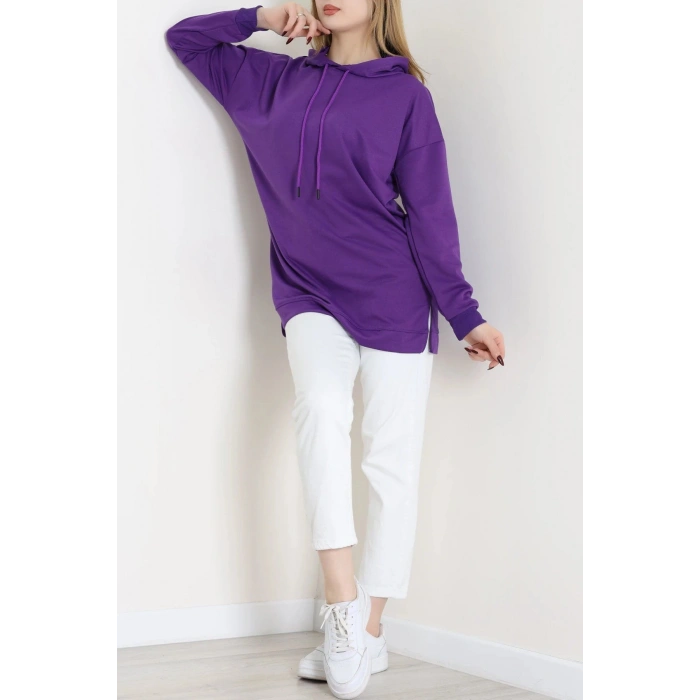 2 İplik Kapşonlu Tunik Sweat Mor - 42766.1878.
